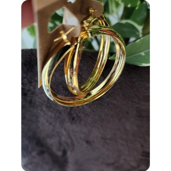 NEW 14 K GOLD FILLED PINCATCH Hoop EARRINGS 2 IN - Picture 3 of 7